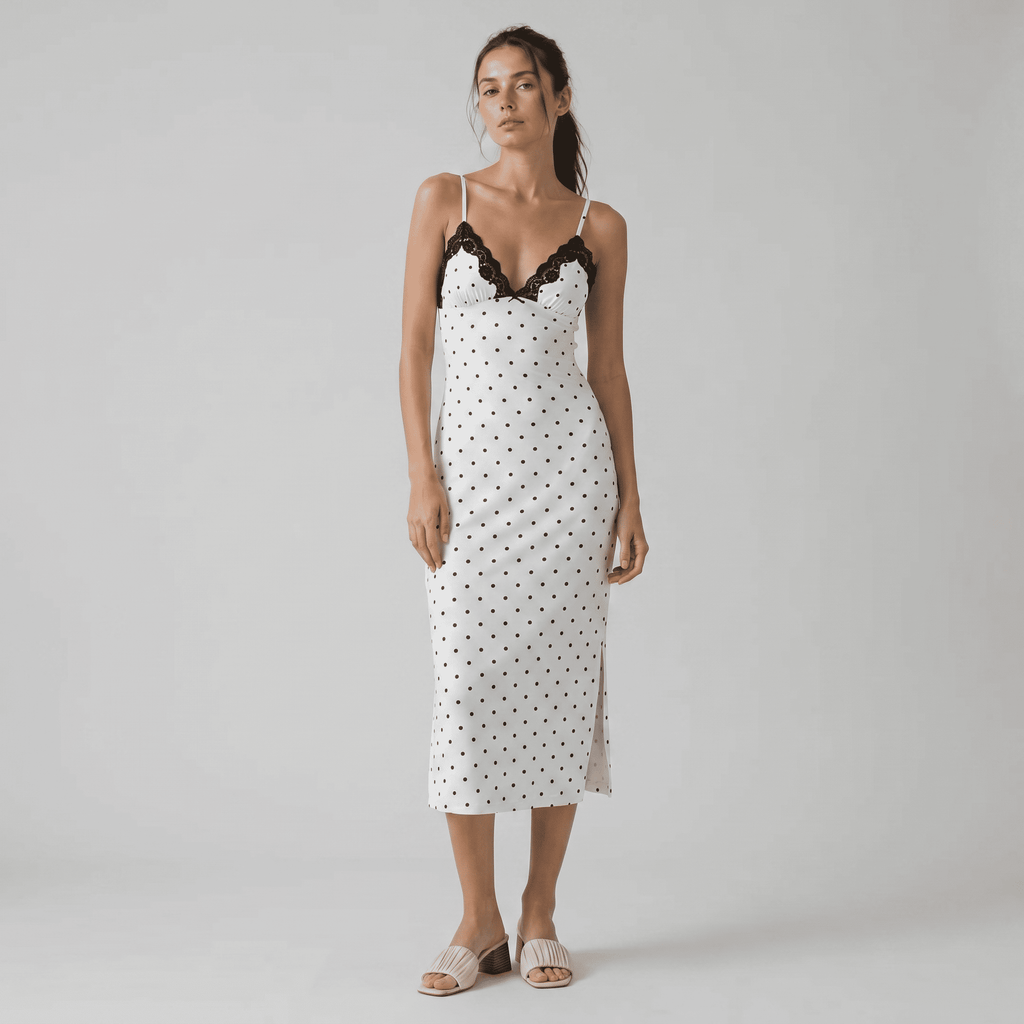 Polka Dot Lace Trim Cocktail Maxi Dress - Sorina