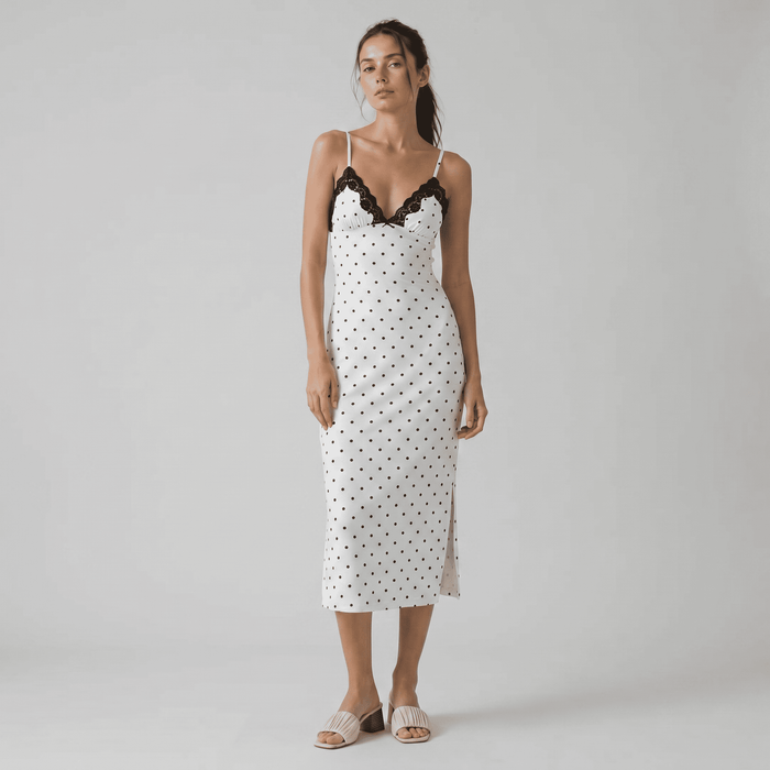 Polka Dot Lace Trim Cocktail Maxi Dress