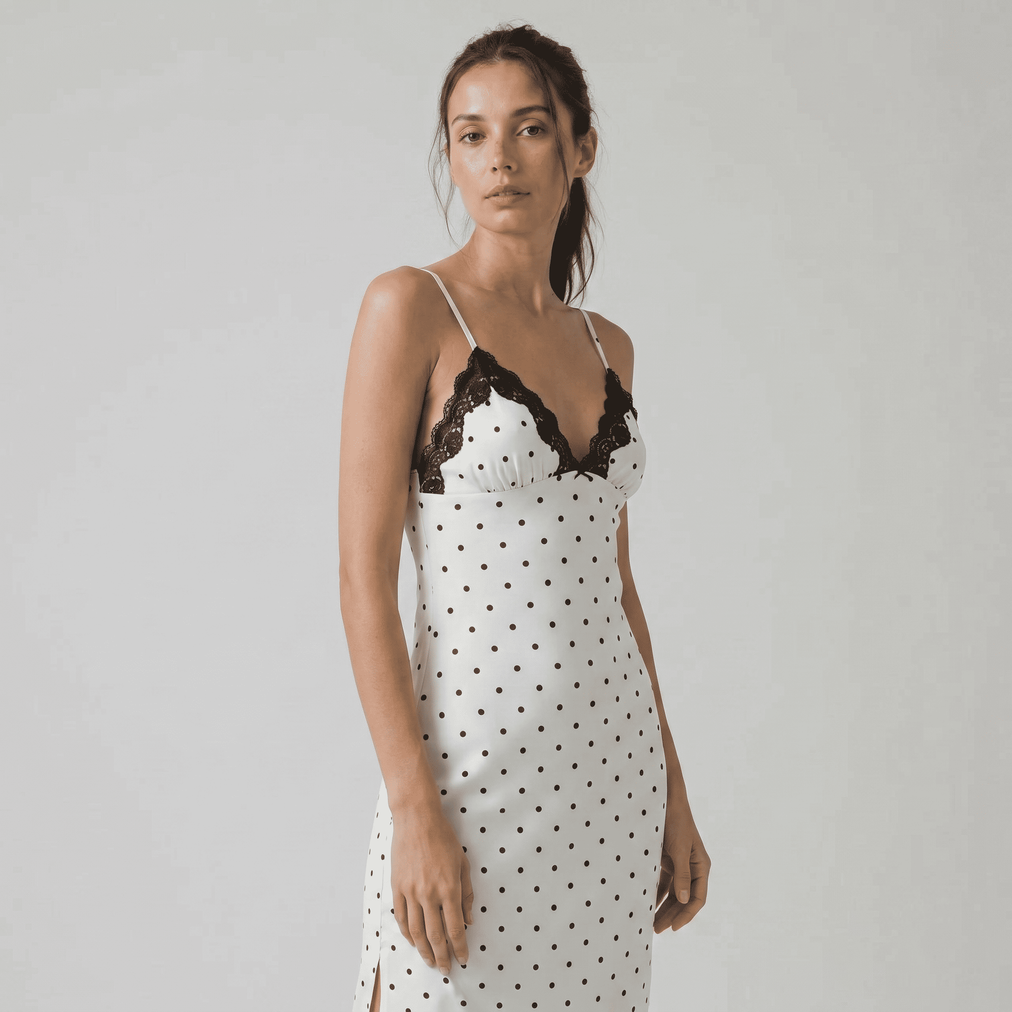 Polka Dot Lace Trim Cocktail Maxi Dress - Sorina