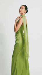 Satin Lace-Up Backless Maxi Dress