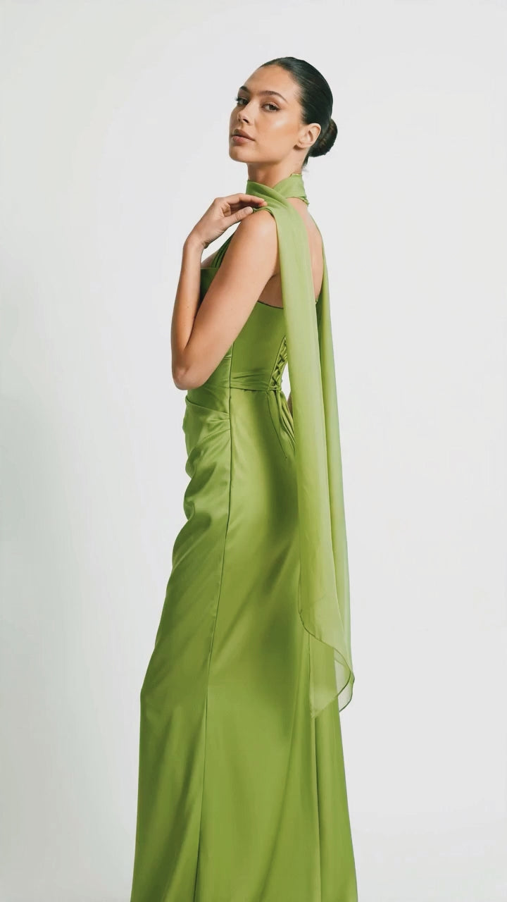 Satin Lace-Up Backless Maxi Dress