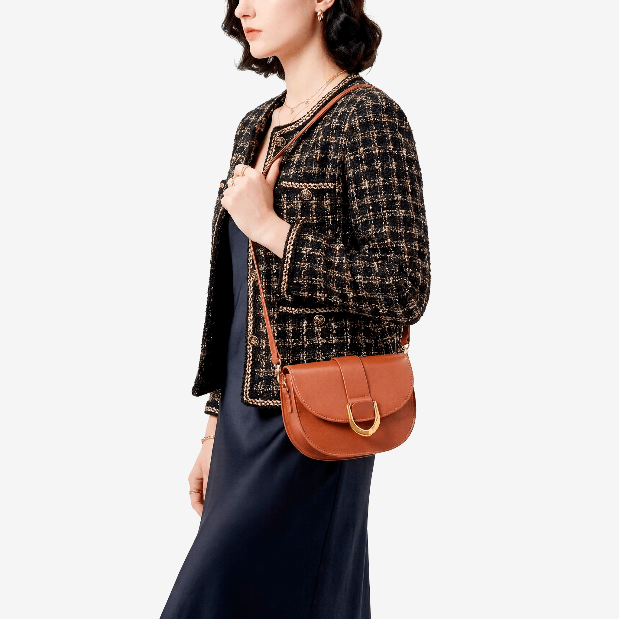 Retro Solid Color PU Leather Women'S Fashion Exquisite Shopping Bag Handbags Shoulder Crossbody Bags Vintage Women Saddle Bag - Sorina