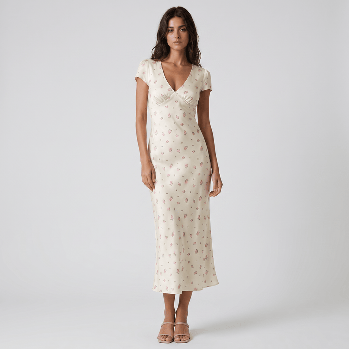 Romantic A Line Floral Cocktail Maxi Dress