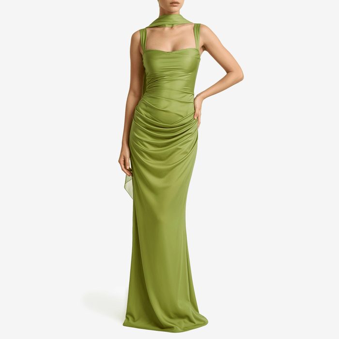 Satin Lace-Up Backless Maxi Dress