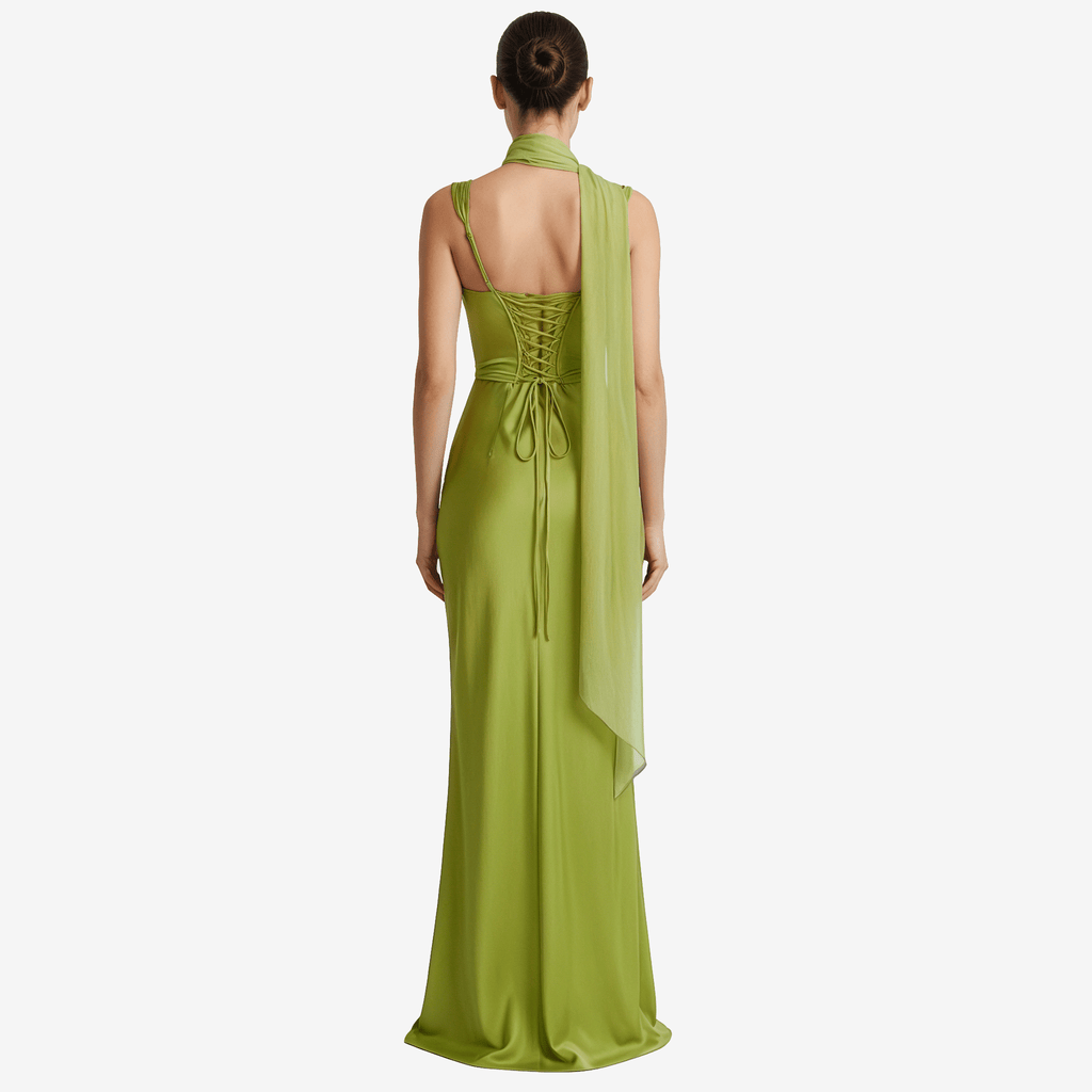 Satin Backless Sexy Maxi Dress Women Elegant Halter Off - Shoulder Sleeveless Lace - Up Bodycon Club Party Long Dresses - Sorina