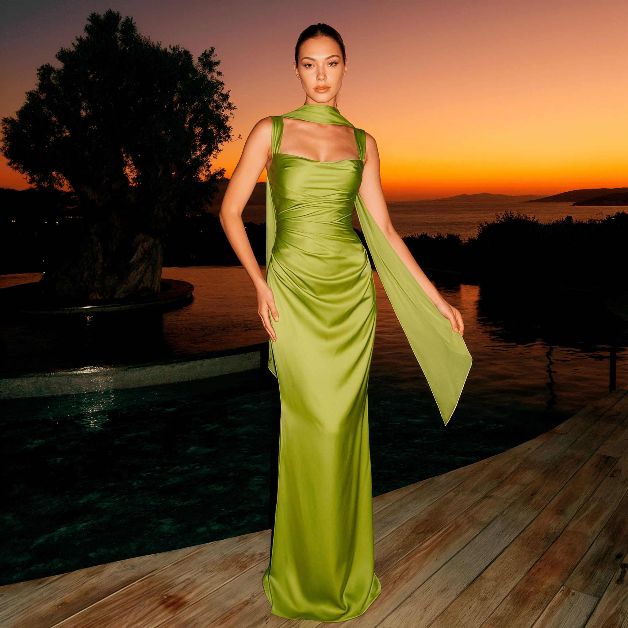 Satin Lace - Up Backless Maxi Dress - Sorina