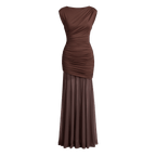 Sleeveless Ruched Sexy Maxi Dress Women Gown Elegant Patchwork Mesh O Neck High Waist Skinny Club Party Long Dresses - Sorina