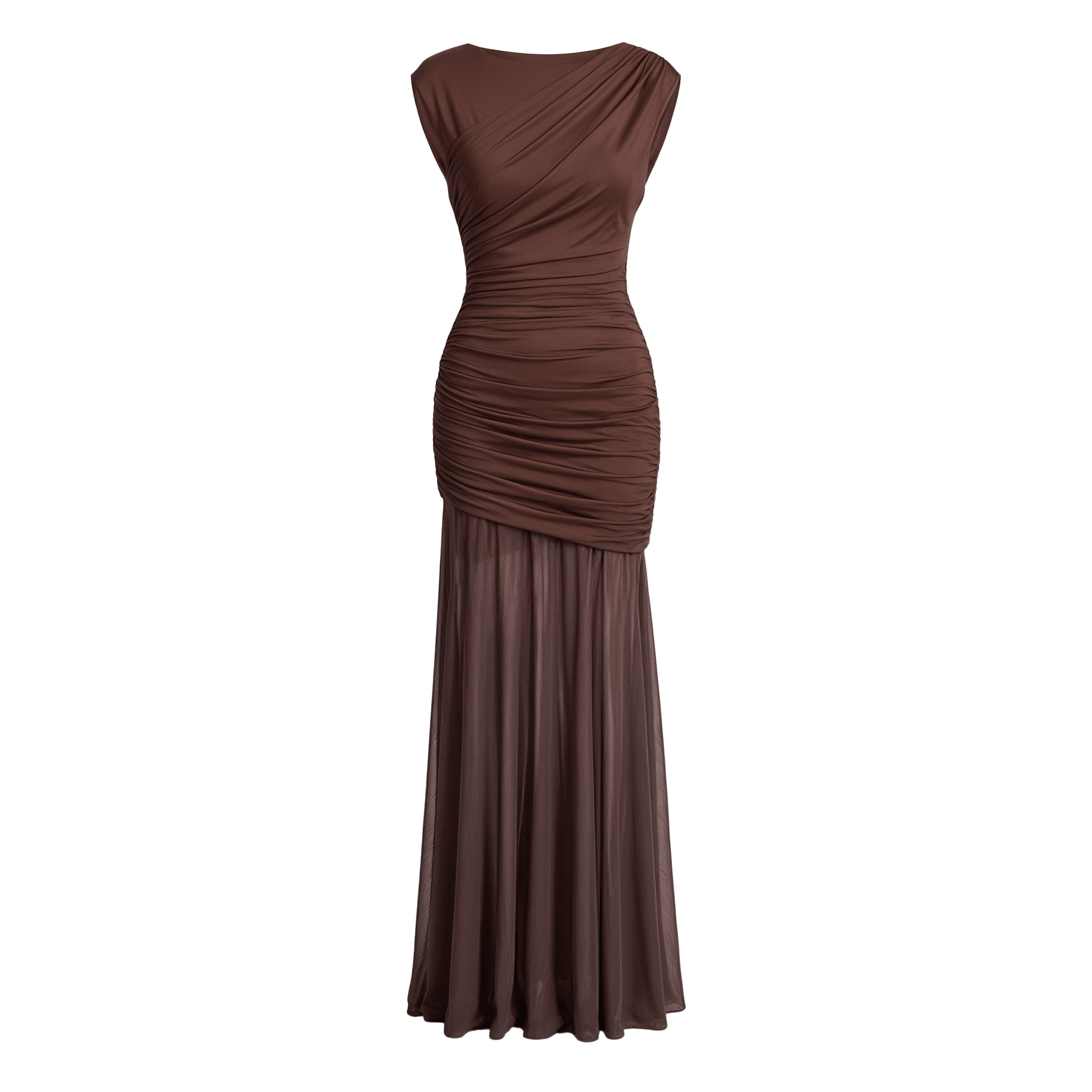 Sleeveless Ruched Sexy Maxi Dress Women Gown Elegant Patchwork Mesh O Neck High Waist Skinny Club Party Long Dresses - Sorina