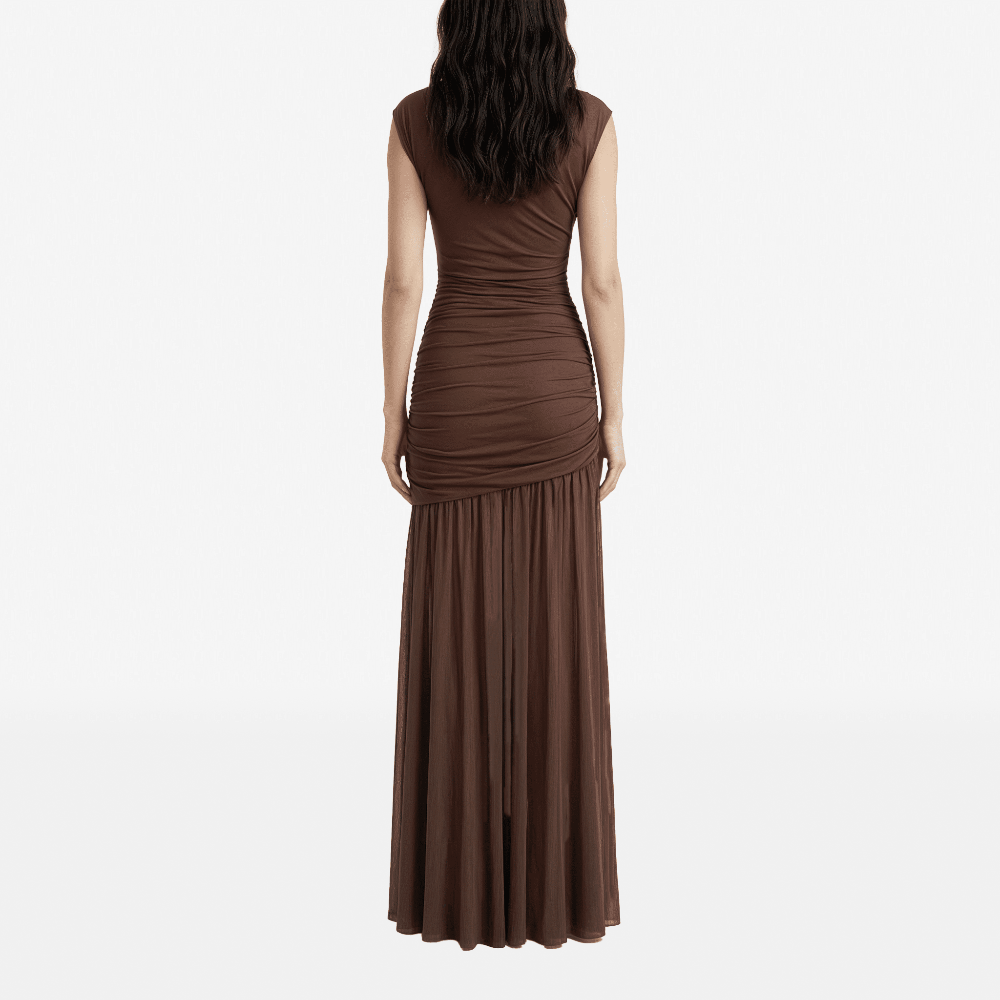 Sleeveless Ruched Sexy Maxi Dress Women Gown Elegant Patchwork Mesh O Neck High Waist Skinny Club Party Long Dresses - Sorina