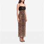 Sparkle Leopard Print Sexy Midi Dress Women Gown Elegant Spaghetti Strap Sleeveless Backless Bodycon Club Party Dresses - Sorina