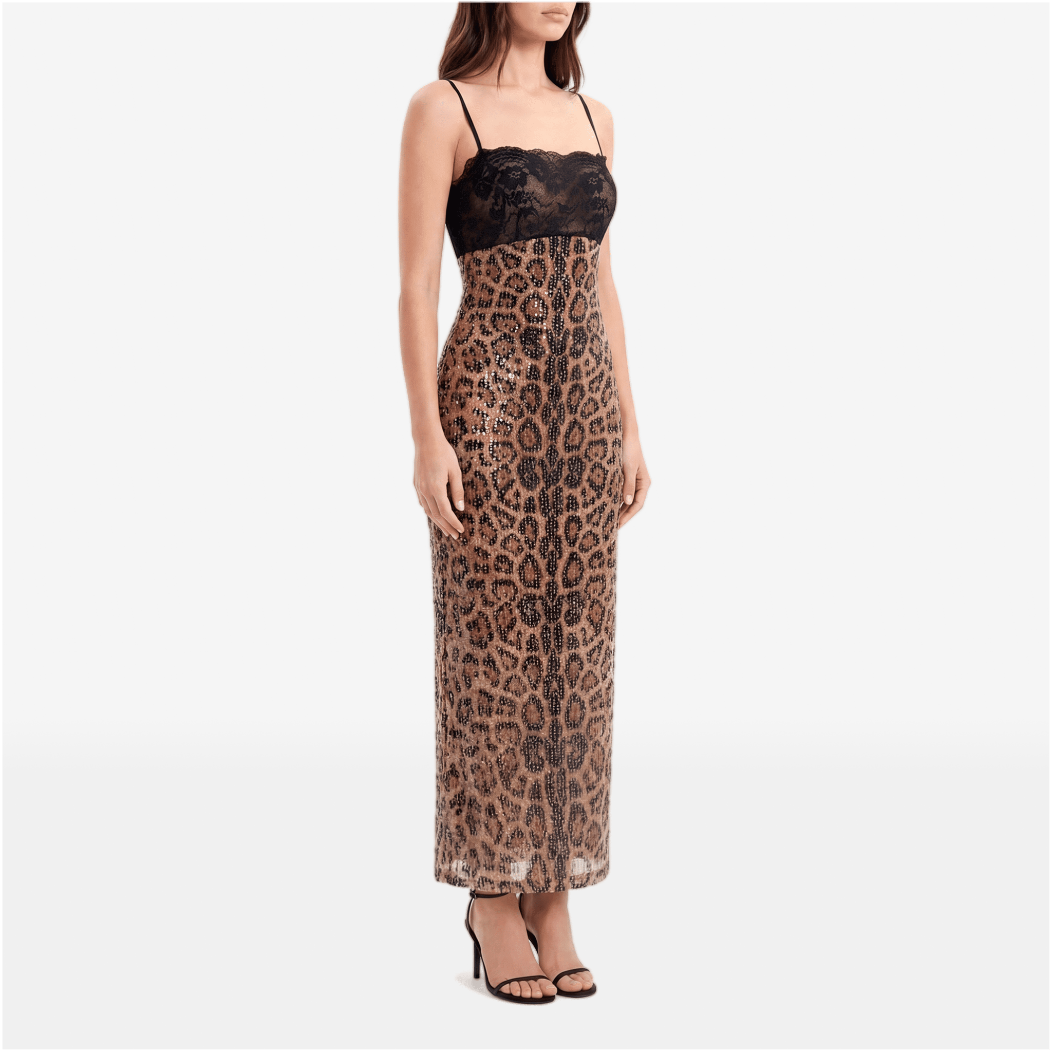 Sparkle Leopard Print Sexy Midi Dress Women Gown Elegant Spaghetti Strap Sleeveless Backless Bodycon Club Party Dresses - Sorina