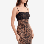 Sparkle Leopard Print Sexy Midi Dress Women Gown Elegant Spaghetti Strap Sleeveless Backless Bodycon Club Party Dresses - Sorina