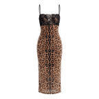 Sparkle Leopard Print Sexy Midi Dress Women Gown Elegant Spaghetti Strap Sleeveless Backless Bodycon Club Party Dresses - Sorina