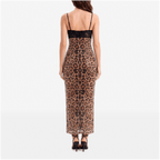 Sparkle Leopard Print Sexy Midi Dress Women Gown Elegant Spaghetti Strap Sleeveless Backless Bodycon Club Party Dresses - Sorina