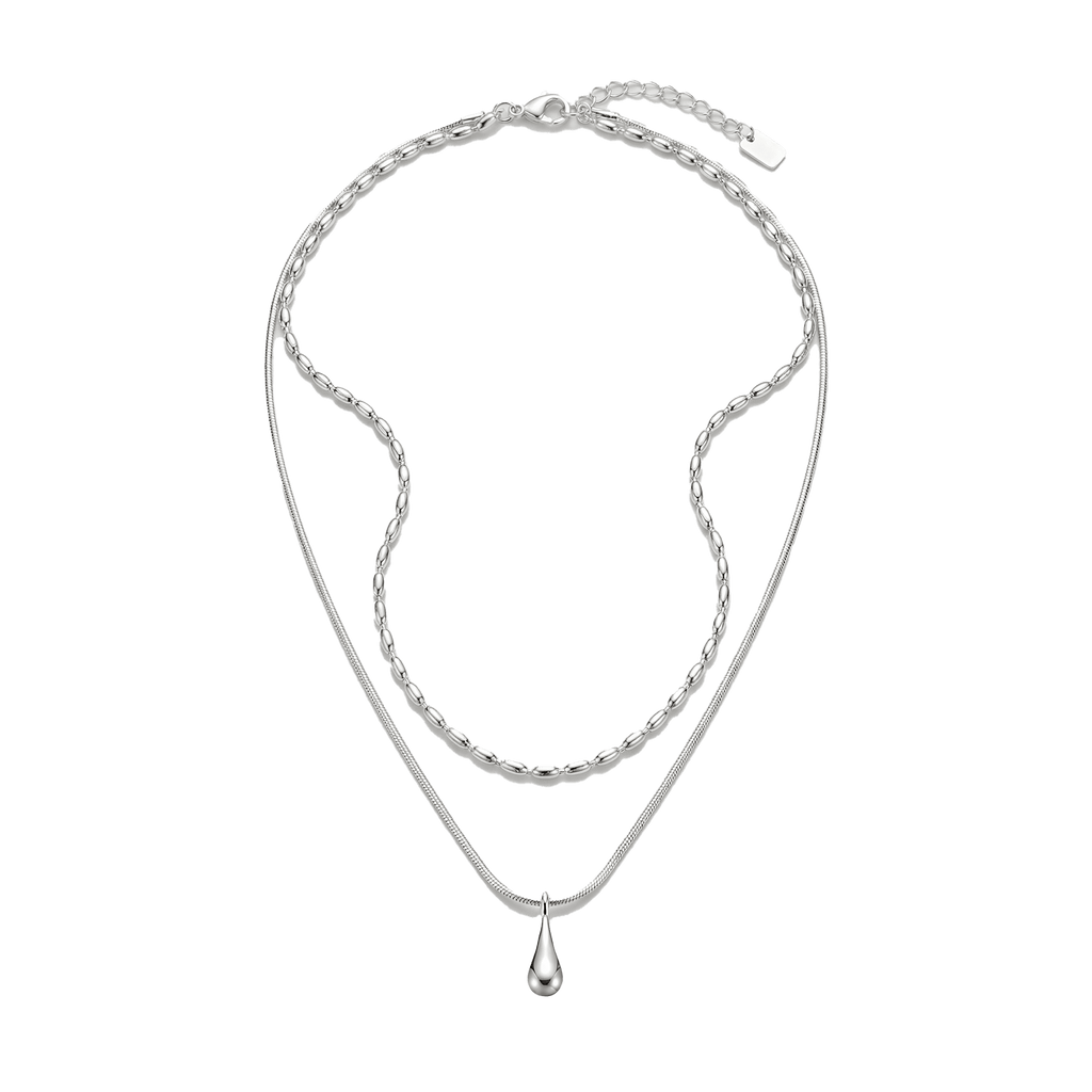 Sterling Silver Layered Drop Necklace - Sorina