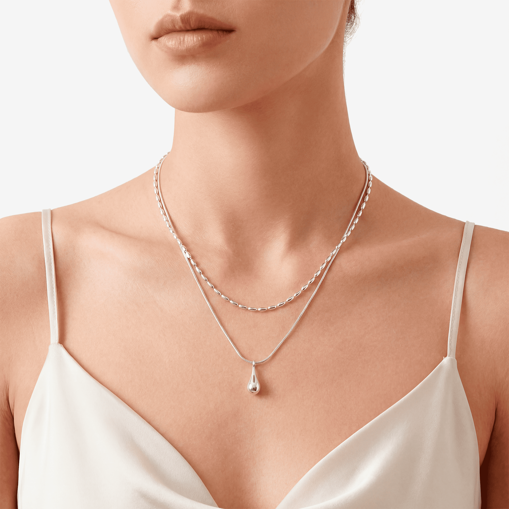 Sterling Silver Layered Drop Necklace - Sorina