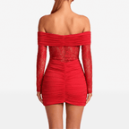 Strapless Pleated Mini Autumn Dress off Shoulder Lace Patchwork Backless Sexy Dress Women 2025 Nightclub Party Dress - Sorina