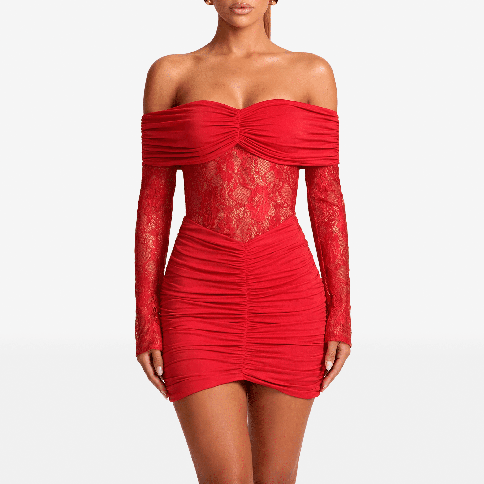 Strapless Pleated Mini Autumn Dress off Shoulder Lace Patchwork Backless Sexy Dress Women 2025 Nightclub Party Dress - Sorina