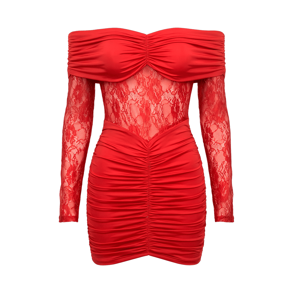 Strapless Pleated Mini Autumn Dress off Shoulder Lace Patchwork Backless Sexy Dress Women 2025 Nightclub Party Dress - Sorina