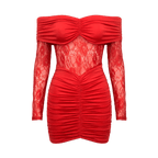 Strapless Pleated Mini Autumn Dress off Shoulder Lace Patchwork Backless Sexy Dress Women 2025 Nightclub Party Dress - Sorina