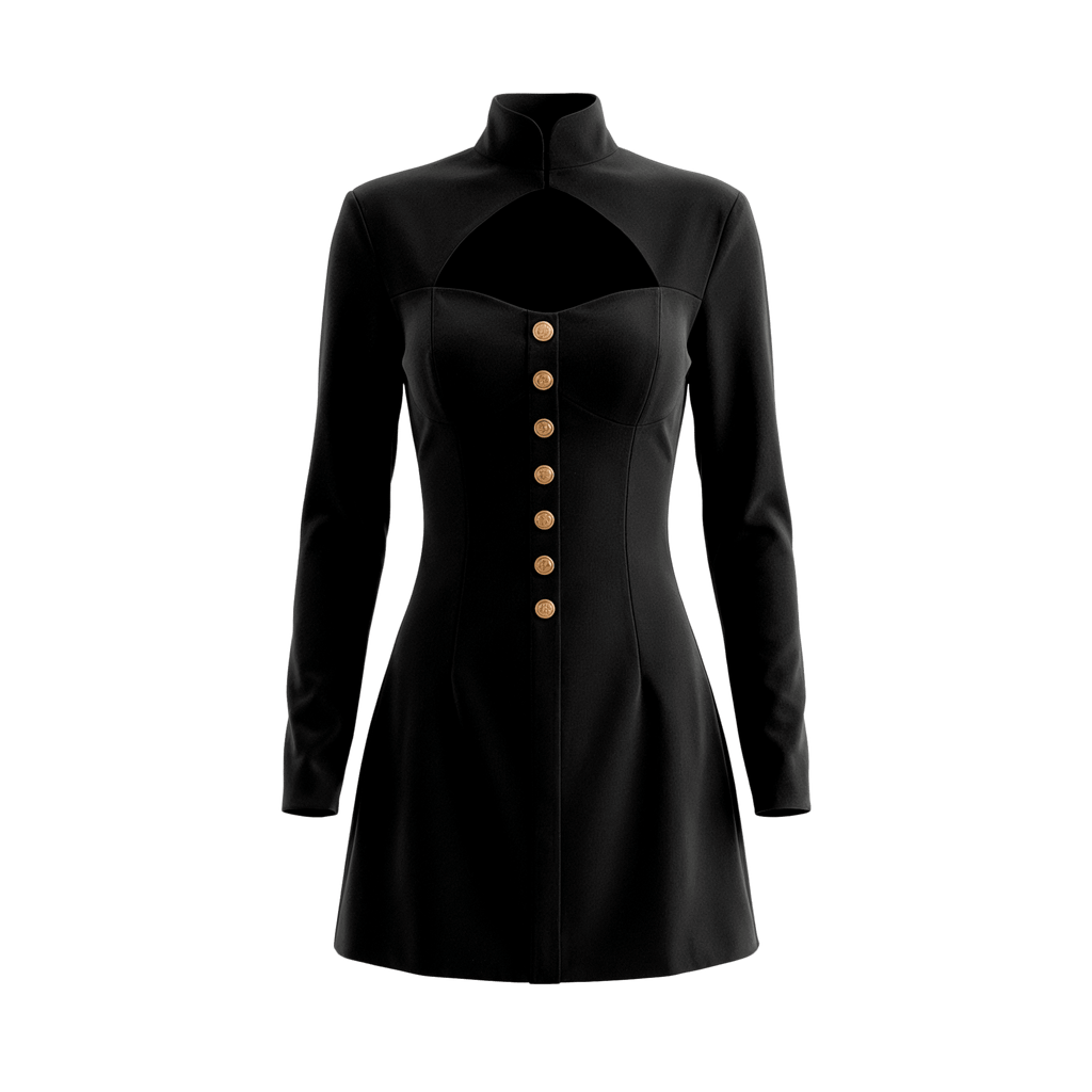 Structured Cutout Long Sleeve Mini Dress - Sorina