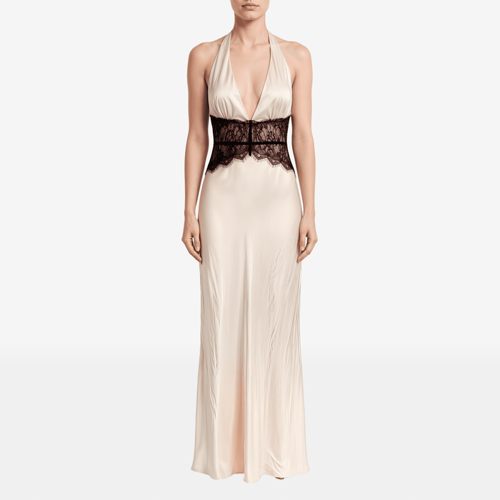 Halter Lace Waist A-Line Maxi Dress