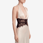 Summer Backless Sexy Maxi Dress Women Gown Patchwork Lace Halter Deep V Neck Sleeveless High Waist Elegant Long Dress - Sorina