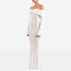 White Maxi Wedding Guest Dress Women 2025 Elegant off the Shoulder Evening Party Dresses Red Lace Flare Sleeve Dress - Sorina