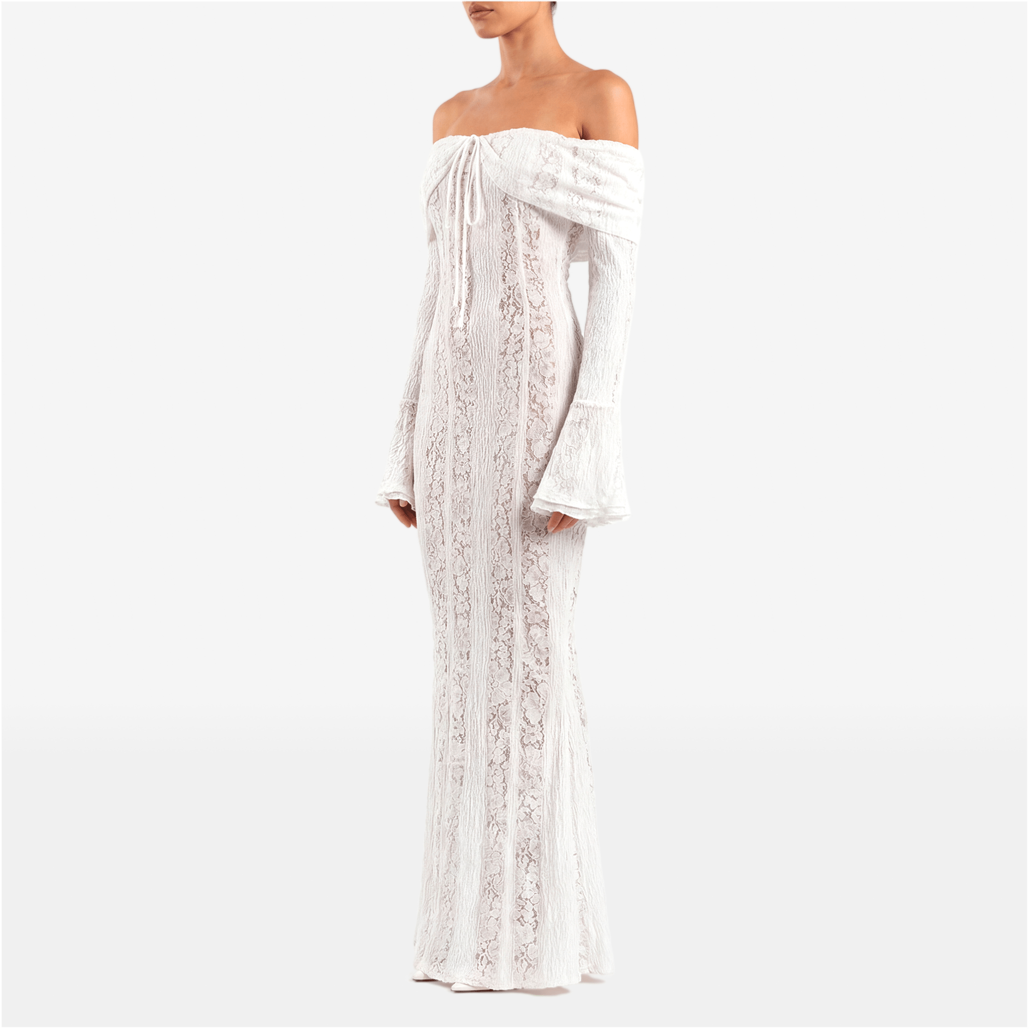 White Maxi Wedding Guest Dress Women 2025 Elegant off the Shoulder Evening Party Dresses Red Lace Flare Sleeve Dress - Sorina