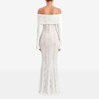 White Maxi Wedding Guest Dress Women 2025 Elegant off the Shoulder Evening Party Dresses Red Lace Flare Sleeve Dress - Sorina