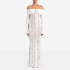 White Maxi Wedding Guest Dress Women 2025 Elegant off the Shoulder Evening Party Dresses Red Lace Flare Sleeve Dress - Sorina