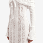 White Maxi Wedding Guest Dress Women 2025 Elegant off the Shoulder Evening Party Dresses Red Lace Flare Sleeve Dress - Sorina