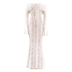 White Maxi Wedding Guest Dress Women 2025 Elegant off the Shoulder Evening Party Dresses Red Lace Flare Sleeve Dress - Sorina