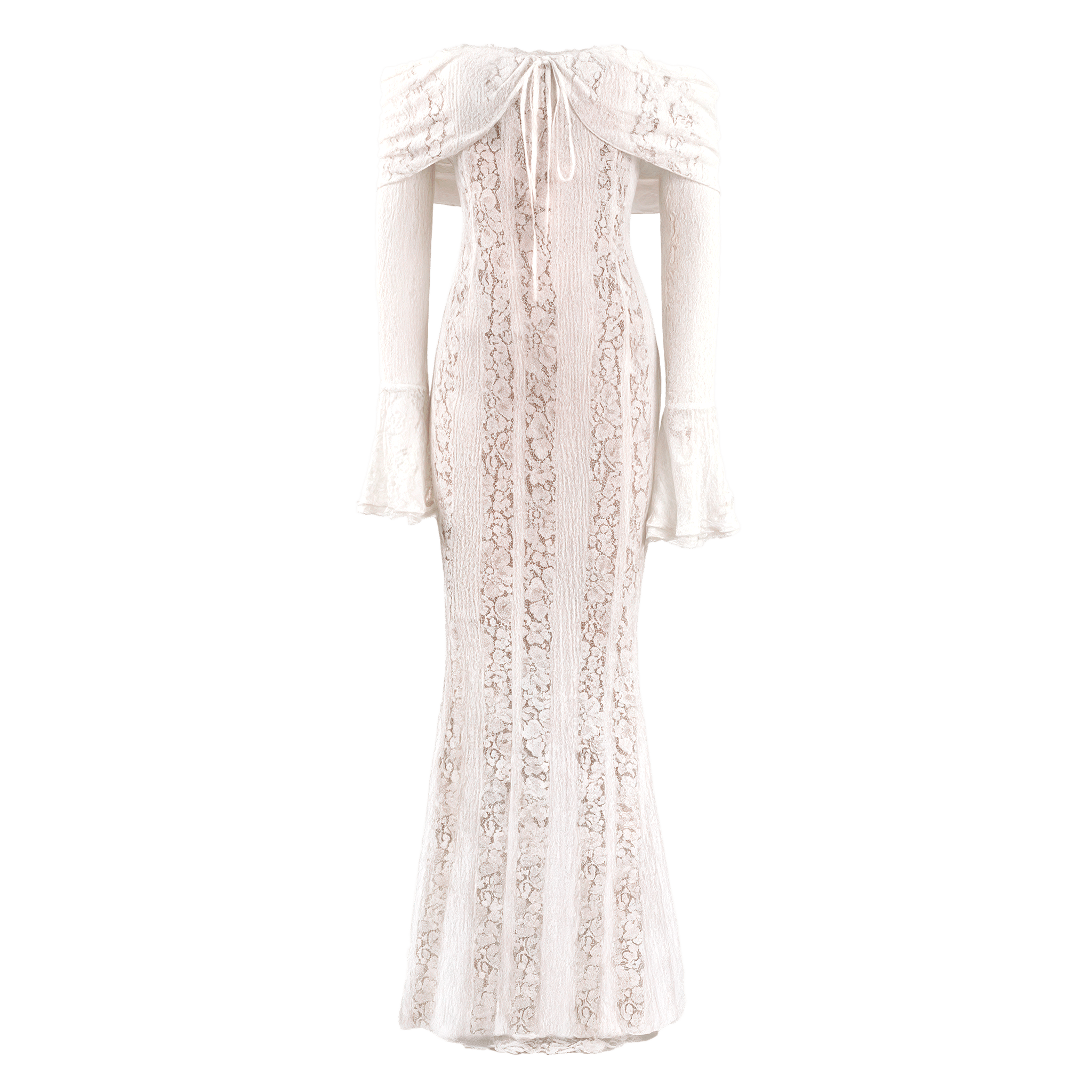 White Maxi Wedding Guest Dress Women 2025 Elegant off the Shoulder Evening Party Dresses Red Lace Flare Sleeve Dress - Sorina